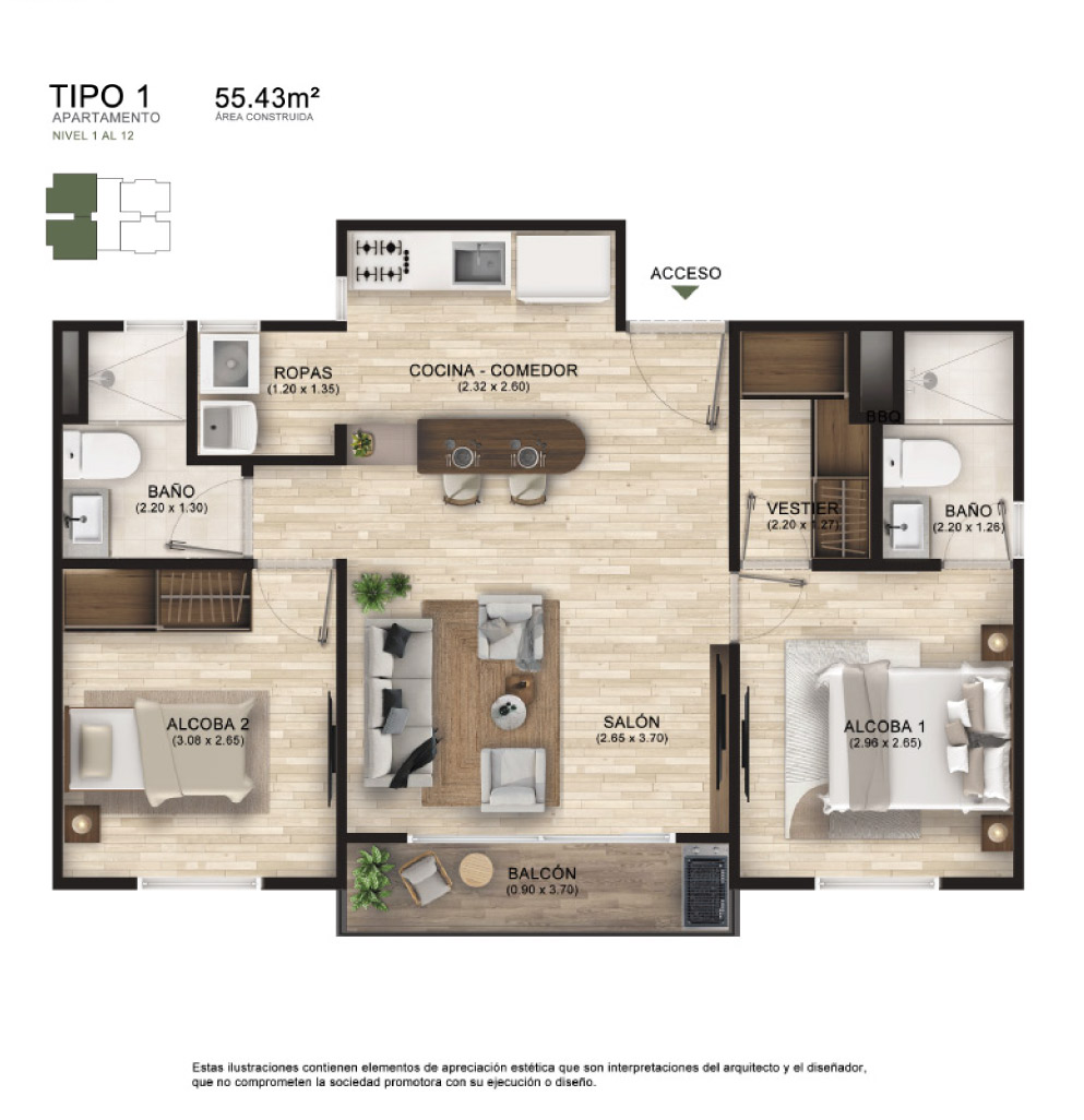 planta-55-mts-medida-(1) Apartamento de 66m2