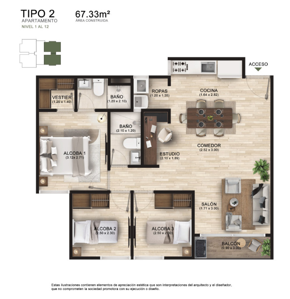 planta-67-mts-medida-(1) (2) Apartamento de 71m2